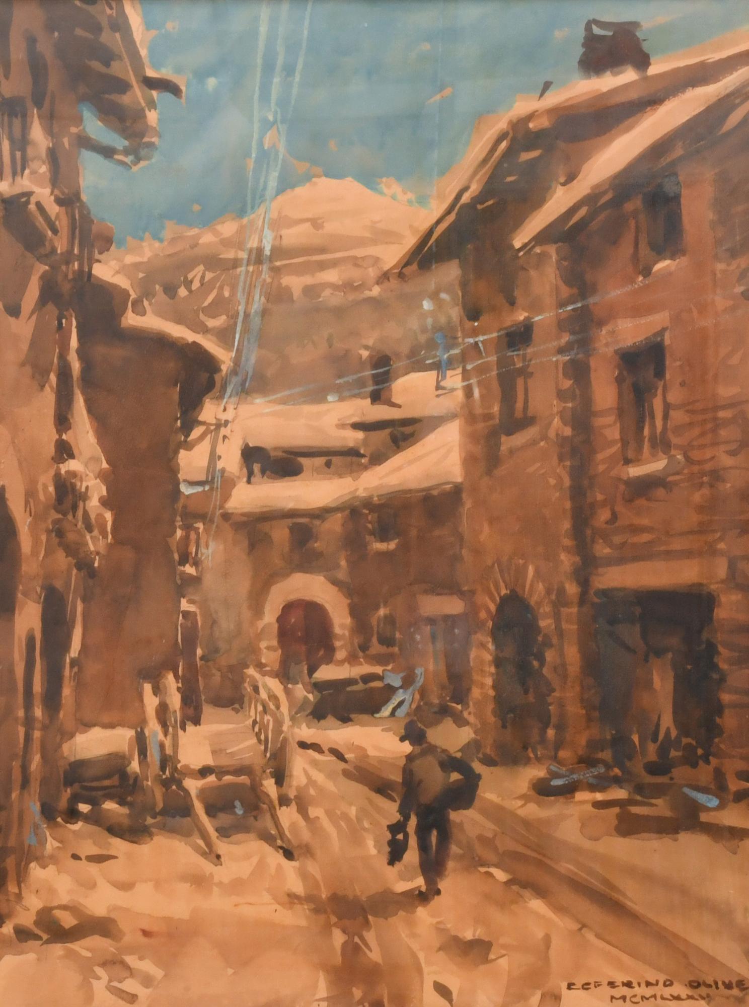 CEFERINO OLIVÉ (1907-1995).  "Pueblo", 1980.