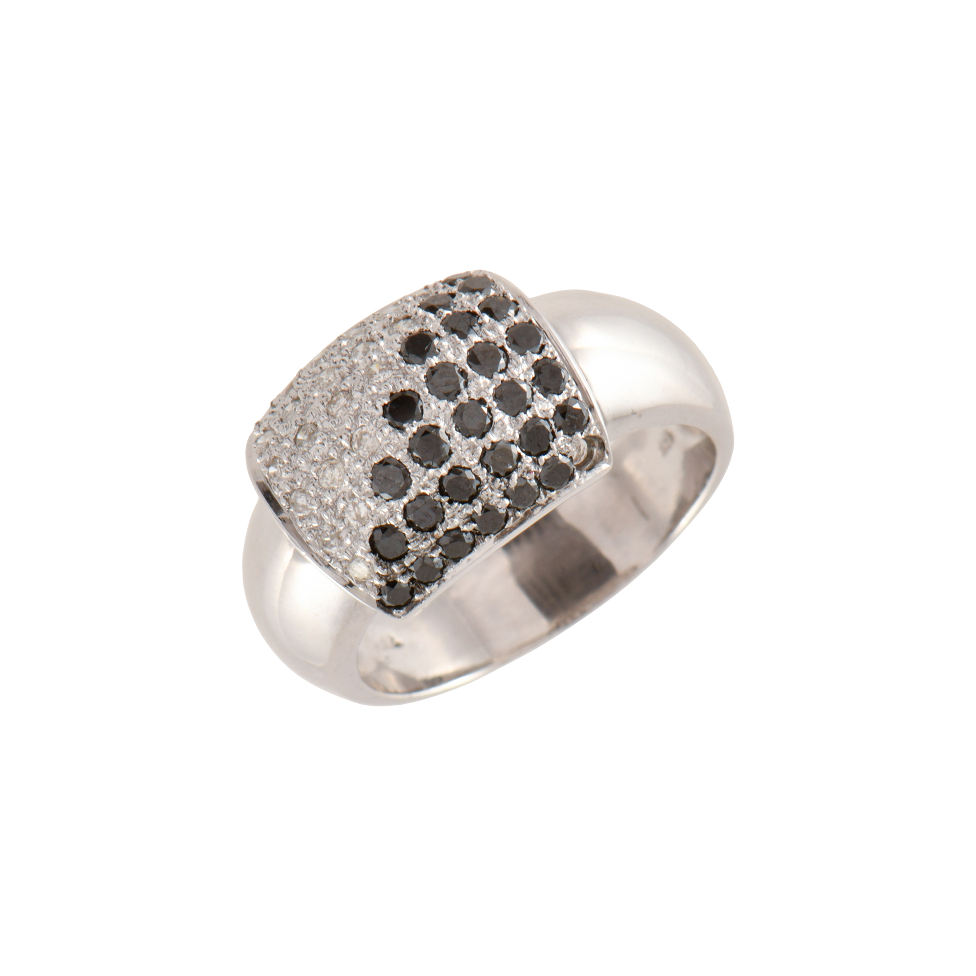 Signet ring with two-tone diamonds.