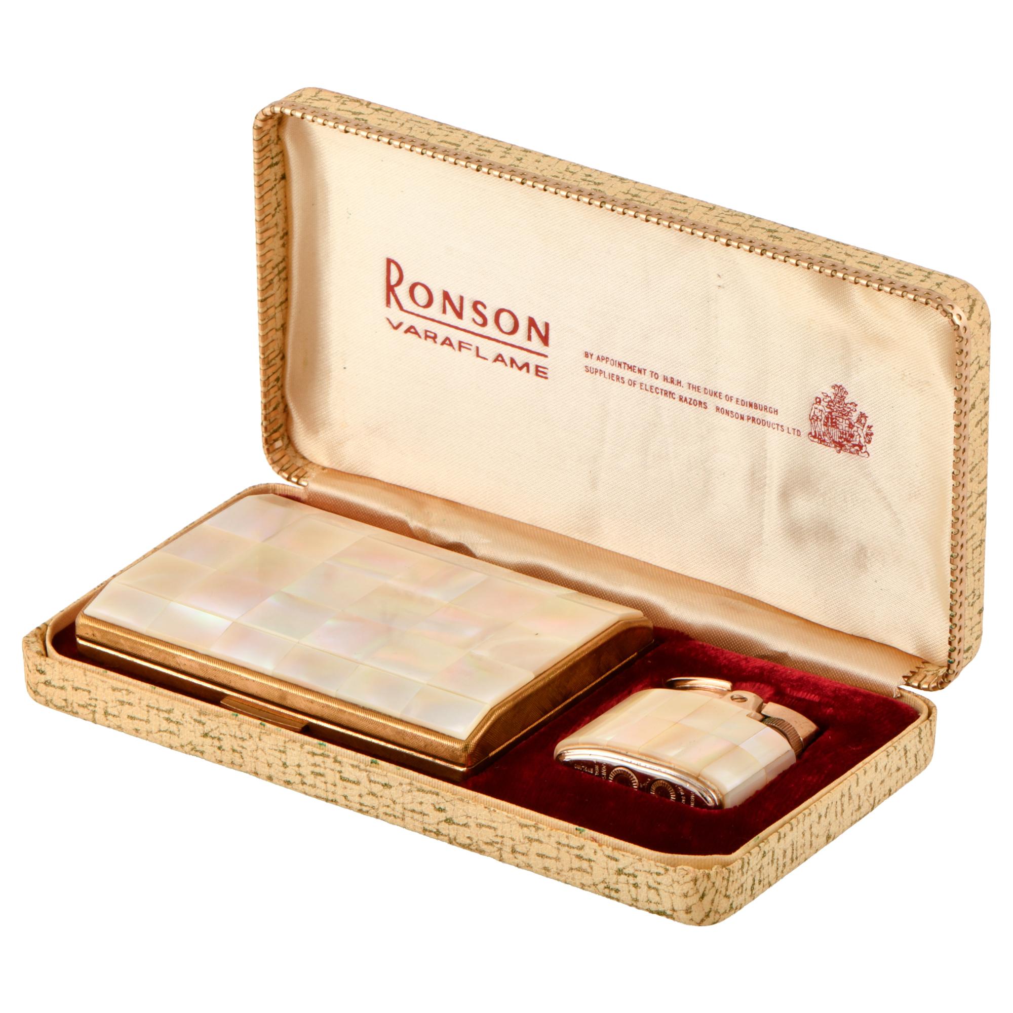 RONSON. Pitillera y encendedor. 