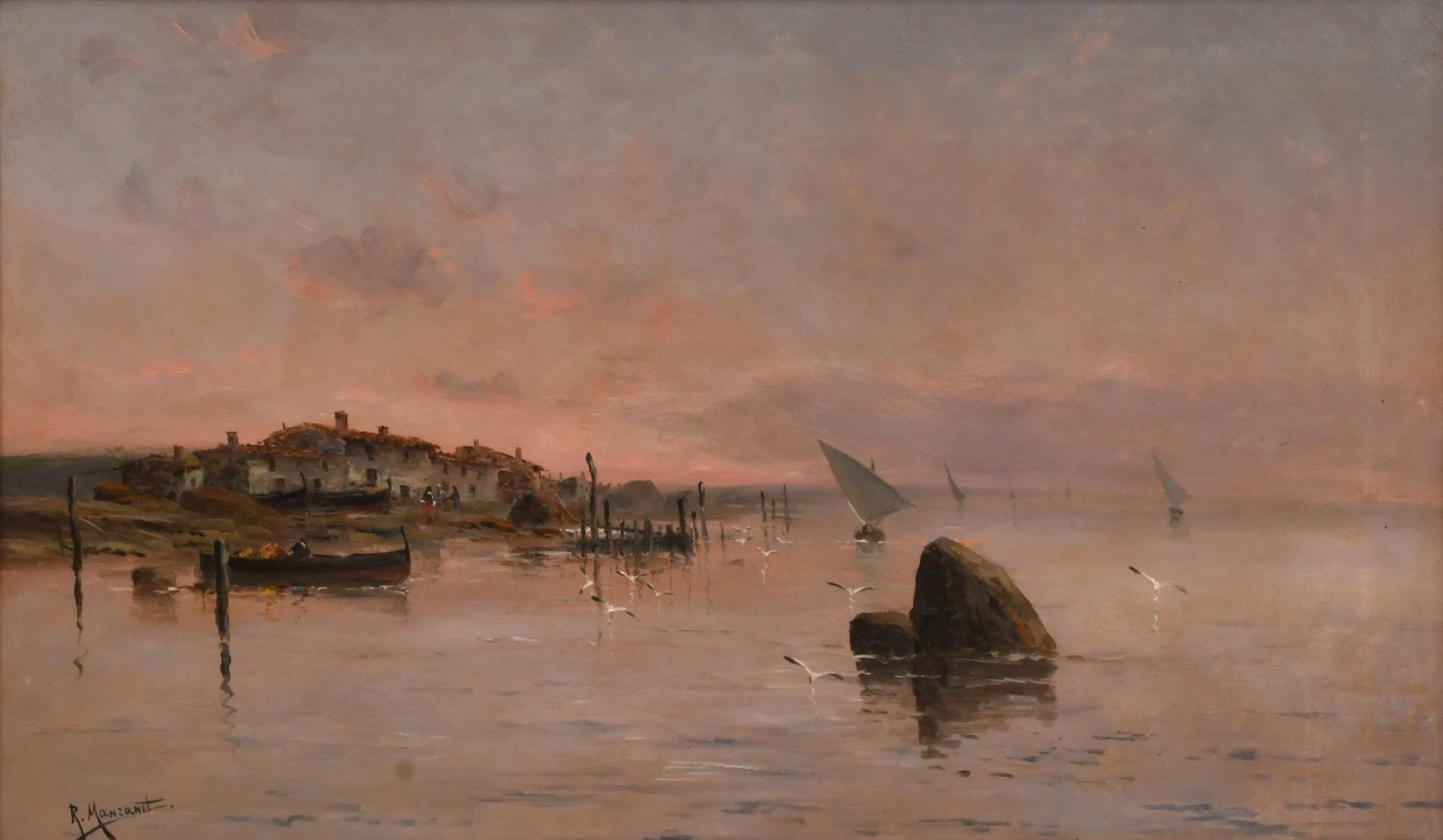 RICARDO MANZANET (1852-1939) "Marina al atardecer"