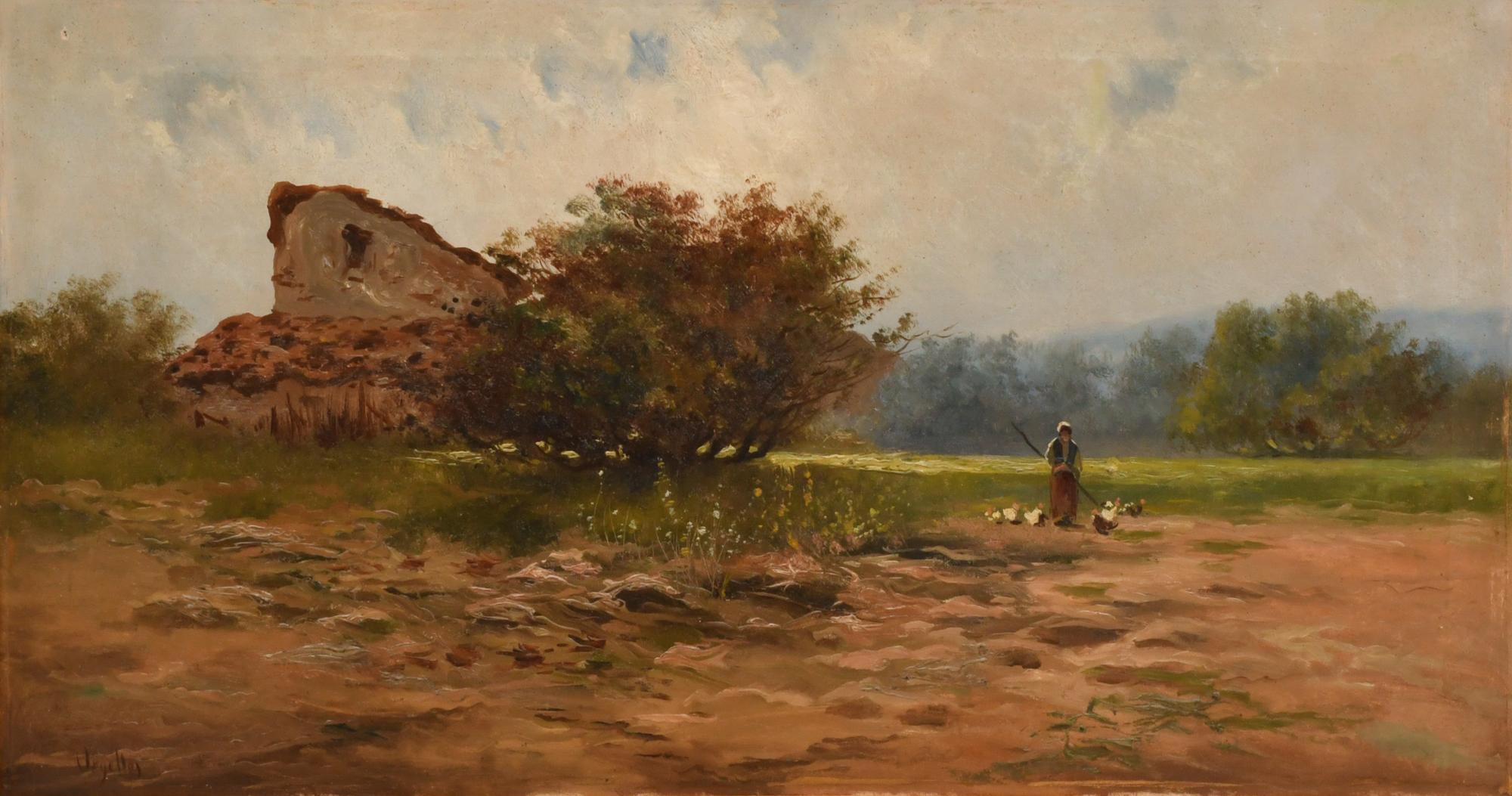 FÉLIX URGELLES DE TOVAR (1845-1919). "Pastora con ovejas".