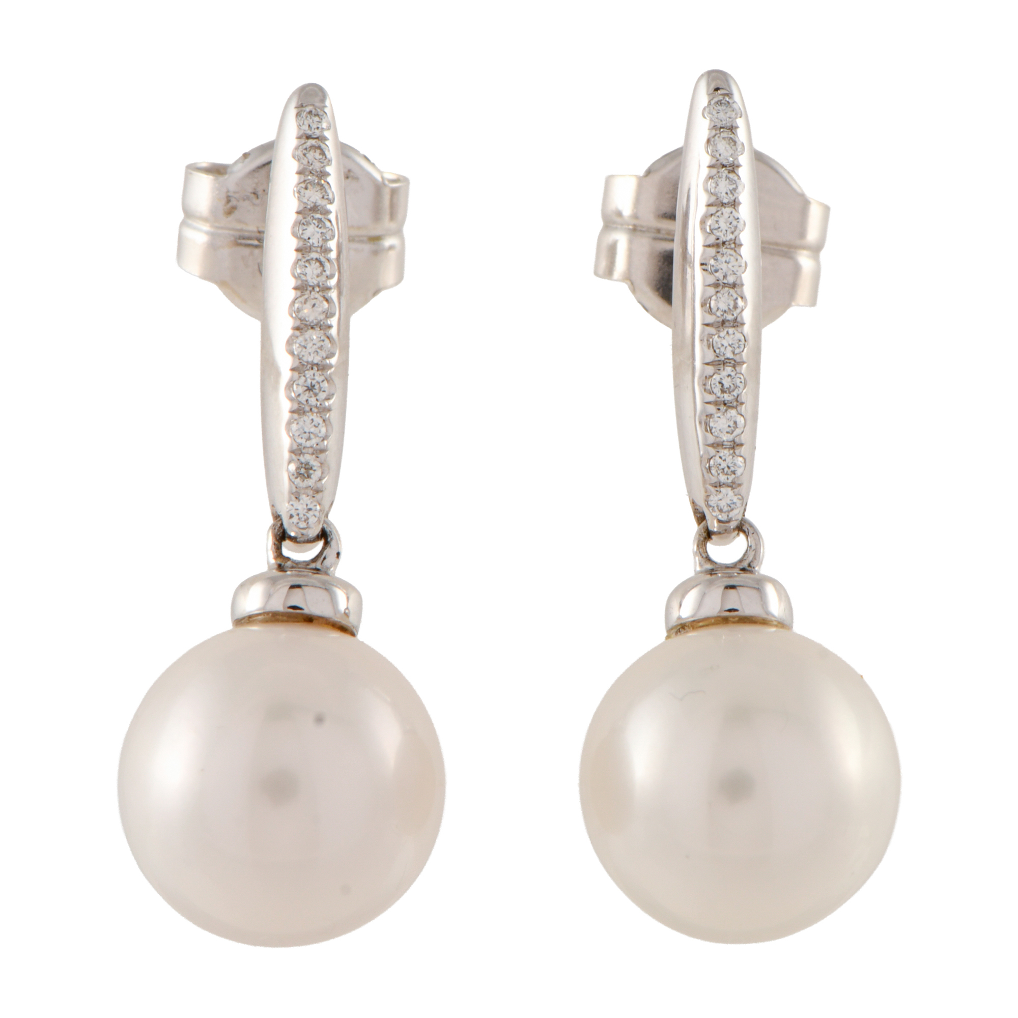 Pendientes con perla colgante y diamantes