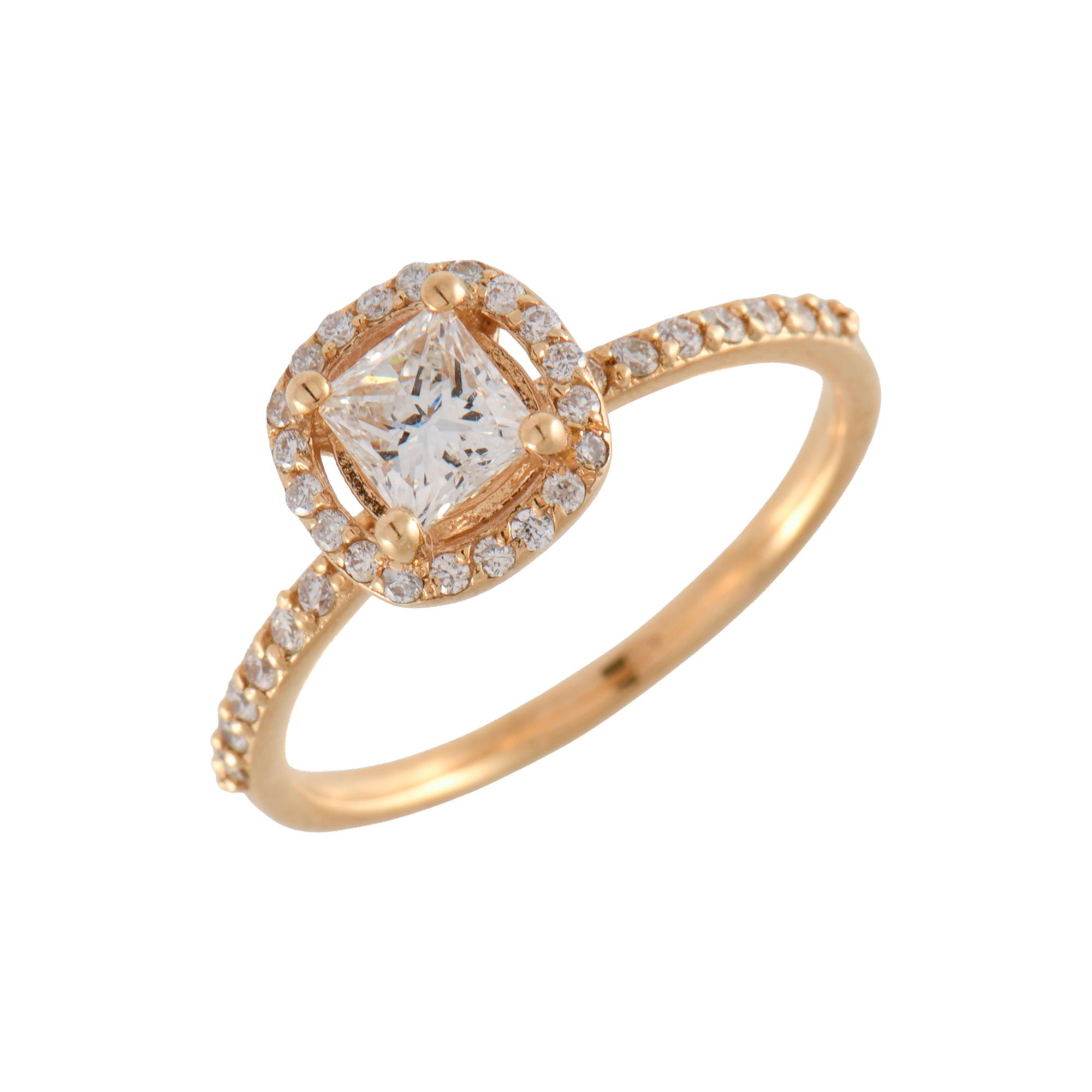 Anillo con diamante central y rosetón de diamantes.
