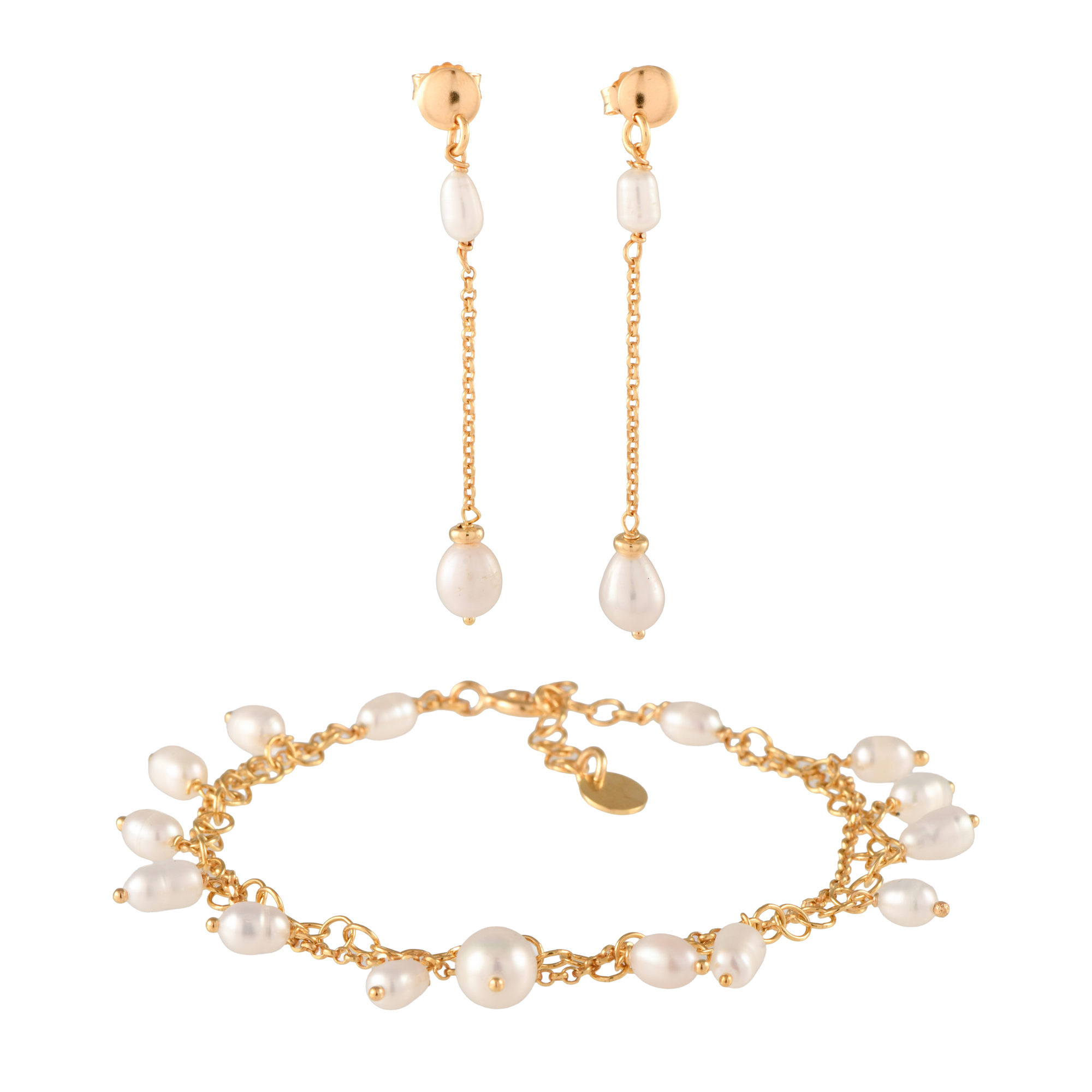 Pulsera y pendientes con perlas.