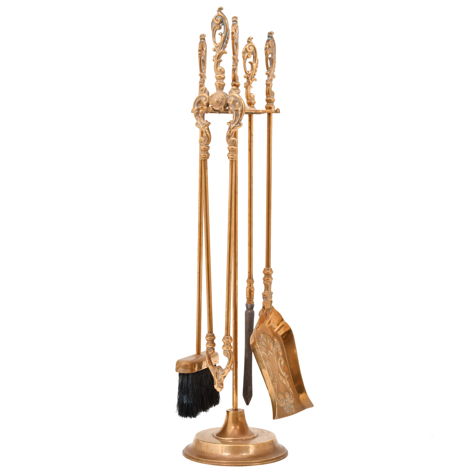 Conjunto de utensilios de chimenea, estilo Rococó, siglo XX.