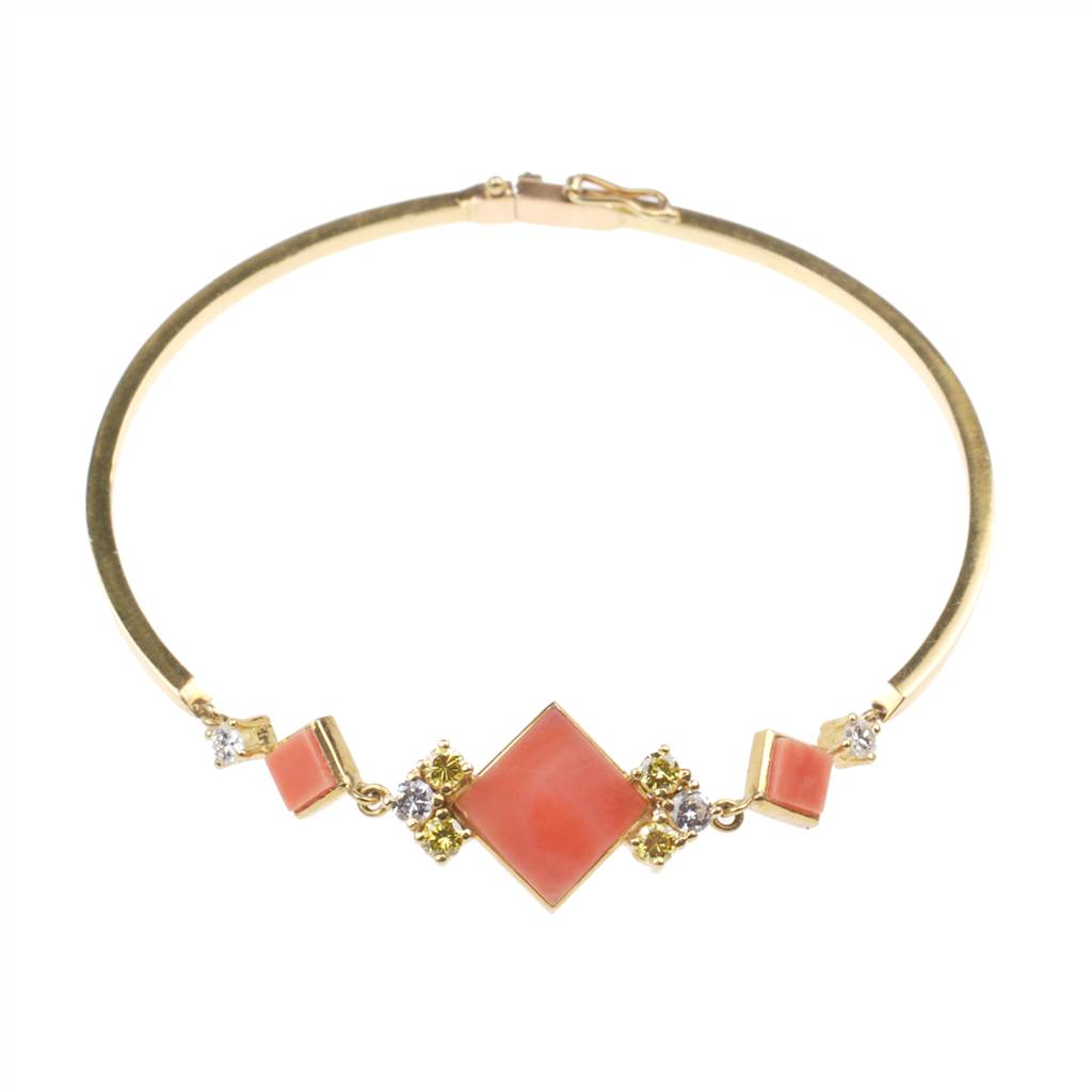 PULSERA SEMIRRÍGIDA, CORAL, DIAMANTES