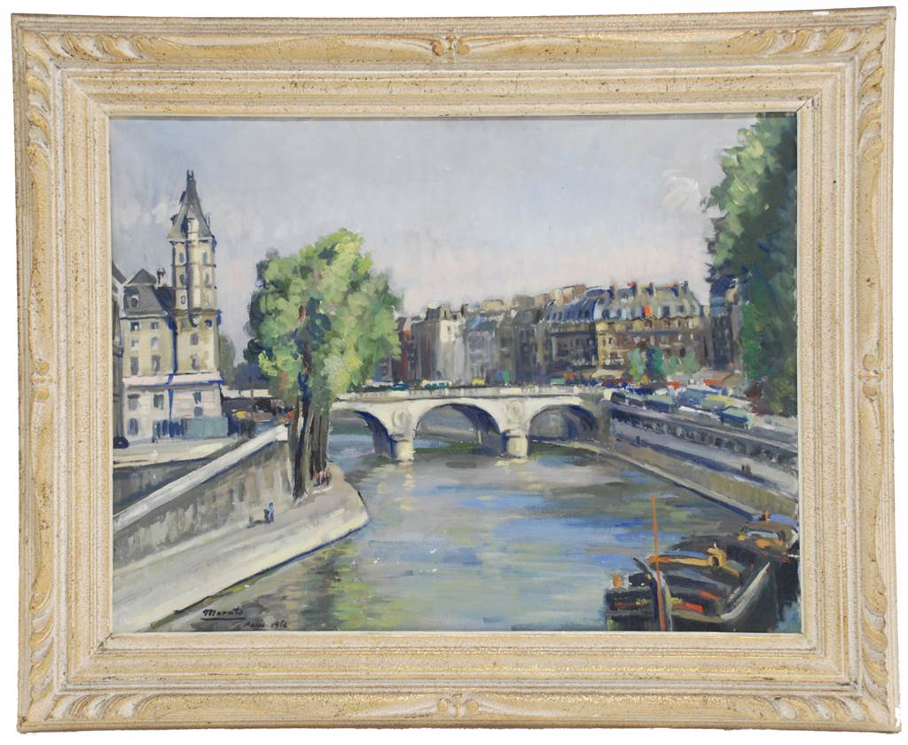 LLUÍS MORATÓ (1903-1963), Pont Saint Michel, Óleo sobre lie