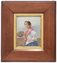 534-RICARDO BRUGADAS PANIZO (1867-1919)Joven con abanicoÓleo sobre lienzo