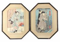 360-ESCUELA JAPONESA DEL SIGLO XIX"Samurai" y "dama con kimono".