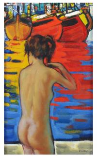 709-JESUS CASAUS MECHO (1926-2002)Desnudo femeninoTécnica mixta sobre lienzo