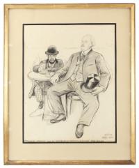 526-RICARD OPISSO (1880-1966)"Toulouse Loutrec con el empresario del Moulin Rouge José Oller"Dibujo a lápiz sobre papel.