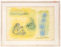 499-CRISTINA ESCAPE (1961)"Tres figuras sobre amarillo"Técnica mixta sobre papel