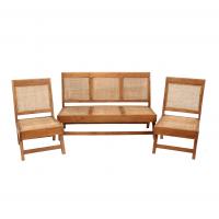 166-PIERRE JEANNERET (GINEBRA, SUIZA, 1896-1967)Conjunto de salón formado por canapé y pareja de sillas, circa 1955-1956.