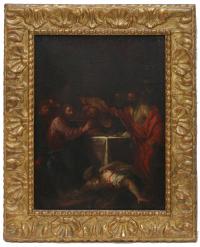655-ESCUELA ITALIANA DEL SIGLO XVII. "María Magdalena lavando los pies a Cristo".