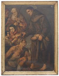 624-17TH. CENTURY SPANISH SCHOOL. "SAINT ANTHONY OF PADUA WITH BREAD OF THE POOR".