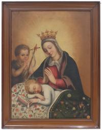 858-ESCUELA ESPAÑOLA DEL SIGLO XVII La Virgen con el Niño y San Juanito.
