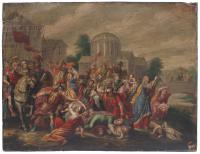 821-ESCUELA FLAMENCA, SIGLO XVII. Herodes y la matanza de los inocentes.
