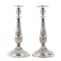 24-PAIR OF SILVER CANDLESTICKS, BARCELONA. FIRST HALF C19th 