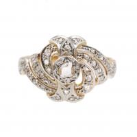 90-Gold and platinum with rose-cut diamons of an approx. weight of 0,42 ct.Ring size 20 mm.54 gr.