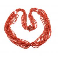 167-Ten-strand coral beads necklace, rose-shaped gilt silver clasp.66,4 gr.