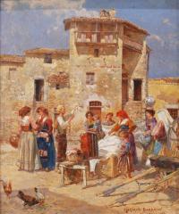 886-MARIANO BARBASAN Y LAGUERUELA (1864-1924). "WASHERWOMEN", ROME 1896