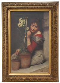 680-JOSEP MARÍA TAMBURINI I DALMAU (1856-1932). "YOUNG GIRL WITH CARNATIONS".