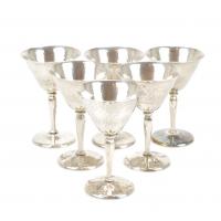 15-SIX GOBLETS  IN "HAMMERED" SILVER, MID  C20th