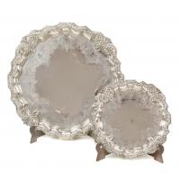 4-SET OF ENGRAVED SILVER PORTUGUESE TRAYS, ESRLY C20th