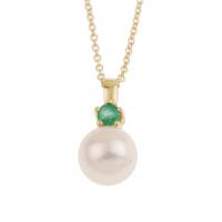 46-PEARL AND EMERALD NECKLACE.