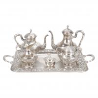 33-SILVER SPANISH COFFEE AND TEA SET, SECOND QUARTER C20th.