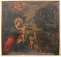 645-SPANISH SCHOOL, C18th. "THE VIRGIN WITH CHILD AND YOUNG SAINT JOHN"