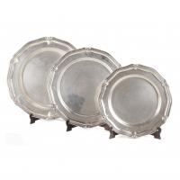 48-SET OF THREE SILVER BARCELONA TRAYS, MID 20th.