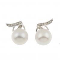 182-DIAMOND AND PEARL EARRINGS.