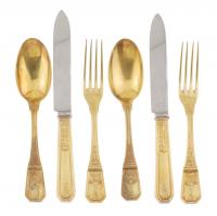 34-SET OF GOLD PLATED SILVER BARCELONA DESSERT CUTLERY. MID C20th.