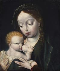 643-STUDIO OF JOOS VAN CLEVE (c.1485-c.1540). "NURSING MADONNA". (Virgo Lactans), CIRCA 1510-1530.