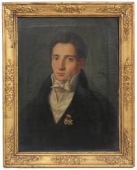 838-19TH CENTURY SPANISH SCHOOL "PORTRAIT OF A GENTLEMAN WITH MILITARY MEDALS".