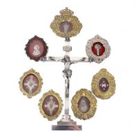 31-SILVER CRUCIFIX AND RELIGIOUS OBJECTS, C20th.
