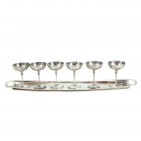 25-SET OF SIX SPANISH SILVER CAVA GLASSES AND TRAY, MID C20th.