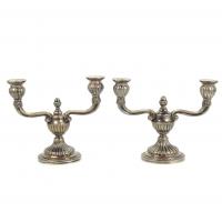 2-PAREJA DE CANDELABROS ESPAÑOLES EN PLATA, MED. SIGLO XX. 