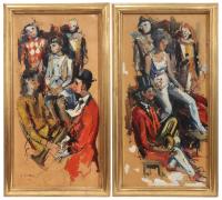 986-JOAN SERRA MELGOSA (1899-1970). Pareja de óleos temática circo, 1961.