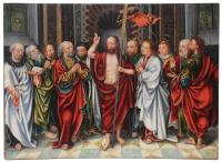 1083-ESCUELA DE AMBERES, CIRCA 1500-1510. "JESÚS ENTRE LOS APÓSTOLES".
