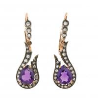 140-DIAMOND AND AMETHYST EARRINGS. 