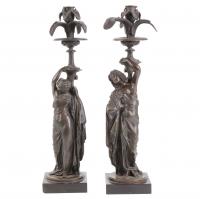 547-AFTER MODELS OF JEAN JACQUES PRADIER (1790-1852). PAIR OF NEOCLASSICAL CANDLESTICKS, THIRD QUARTER, C19th.