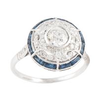 244-BELLE ÉPOQUE STYLE DIAMOND AND SAPPHIRE RING.