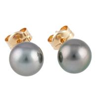 51-YELLOW GOLD AND TAHITIAN PEARL EARRNGS.