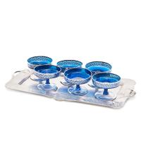 535-SET OF SIX MODERNIST GLASSES AND TRAY.
