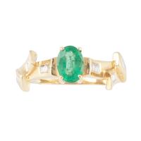 127-BAGUETTE DIAMOND AND EMERALD RING.