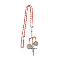 48-CORAL AND SILVER ROSARY.