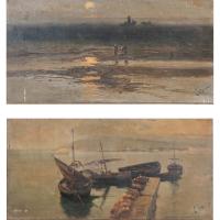 601-TOMÁS SANS CORBELLA (1869?-1918). "SEASCAPE" AND "LAKE".