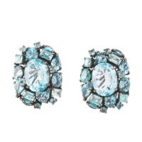 86-SILVER AND BLUE TOPAZ EARRINGS.
